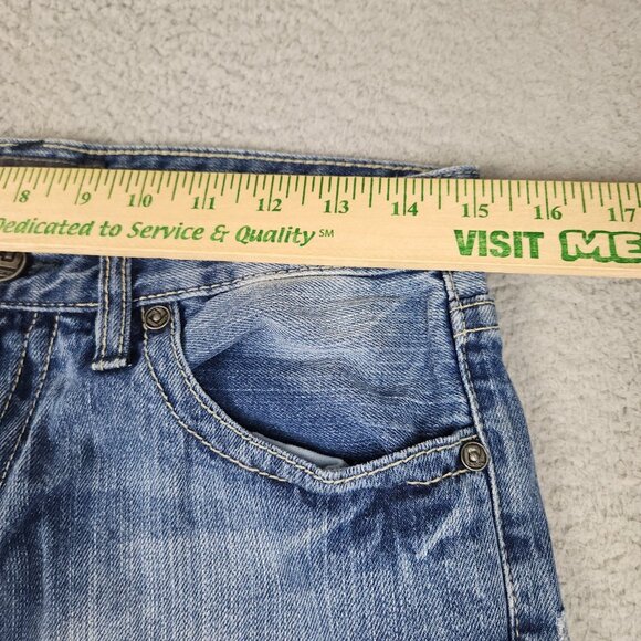 Men's Slim Fit Straight Leg Low Rise Blue Jeans Men's 30x32 Faded Distress Denim - Picture 3 of 14